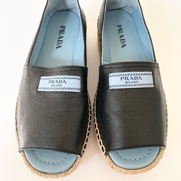 Prada Black Blue plaque logo open toe platform espadrilles EU 37 - Picture 2 of 8
